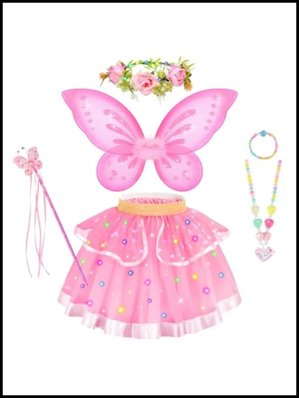 Girls Fairy Costume Set 6PCS Light Up Wings Wand Tutu
